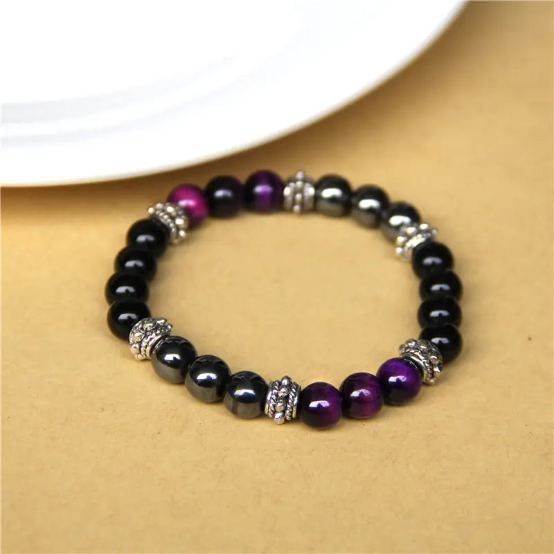 Natural Tiger Eye Bead Elastic Bracelet for Men and Women