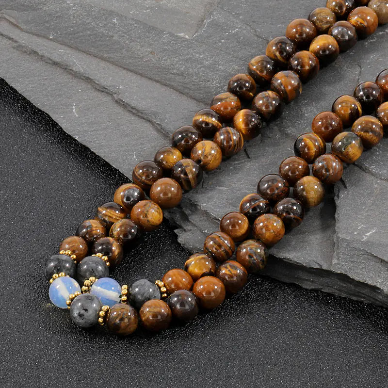 OAIITE Natural Tiger Eye Bead Necklace for Men and Women