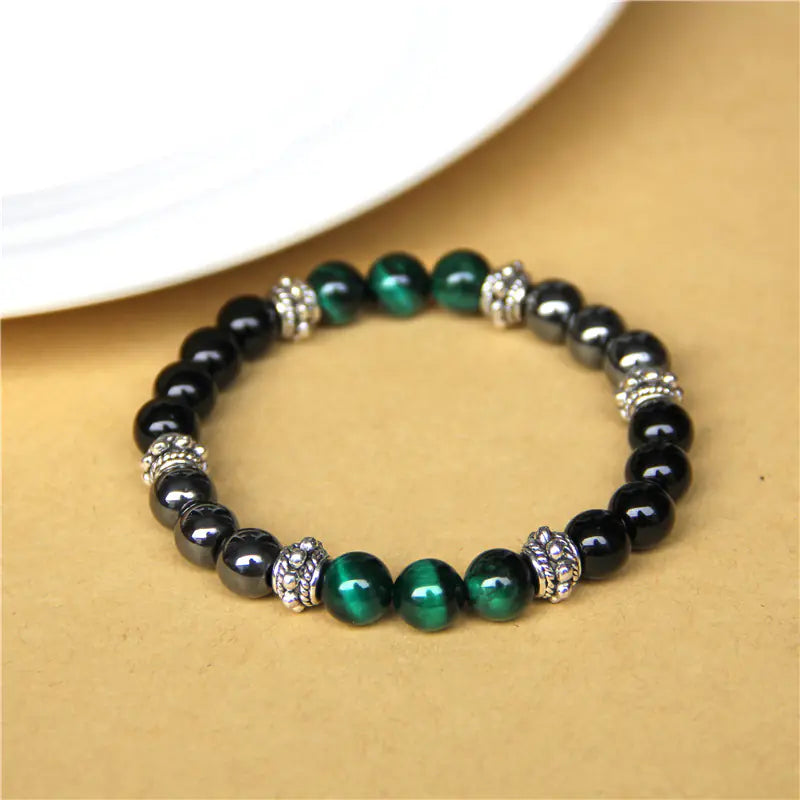 Natural Tiger Eye Bead Elastic Bracelet for Men and Women