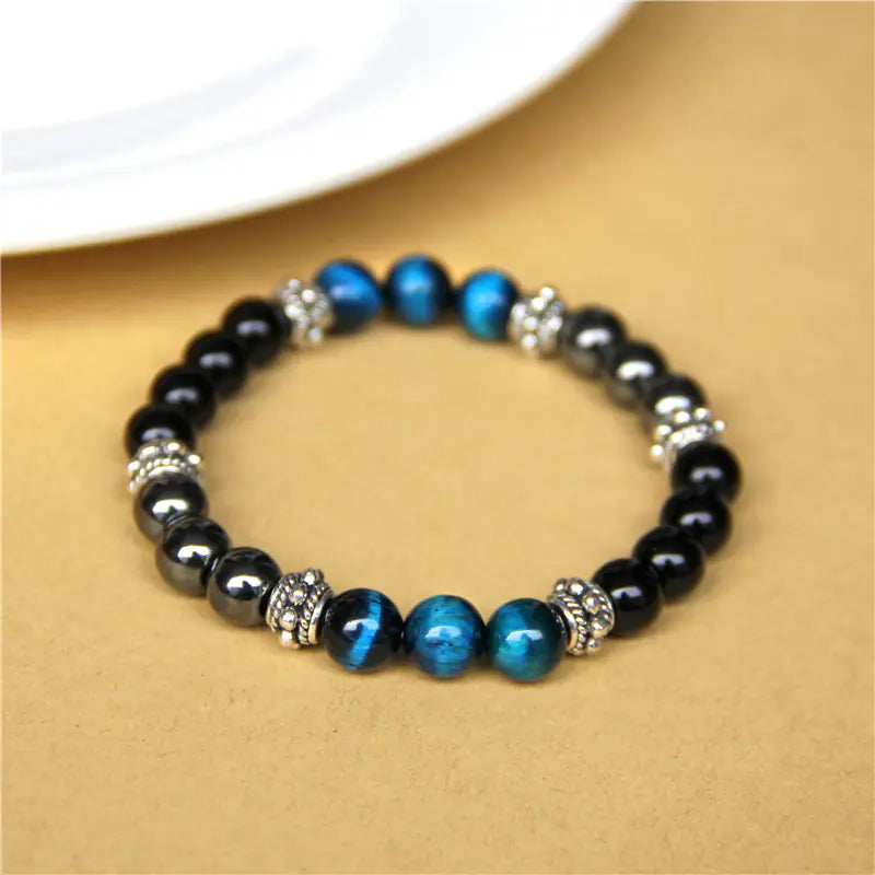 Natural Tiger Eye Bead Elastic Bracelet for Men and Women