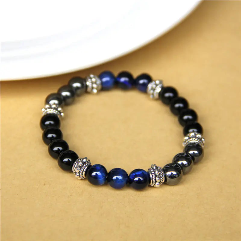 Natural Tiger Eye Bead Elastic Bracelet for Men and Women
