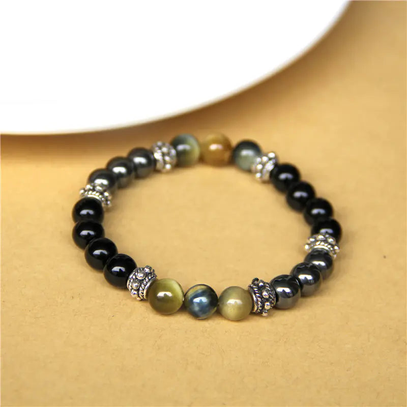 Natural Tiger Eye Bead Elastic Bracelet for Men and Women