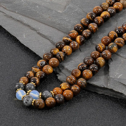 OAIITE Natural Tiger Eye Bead Necklace for Men and Women