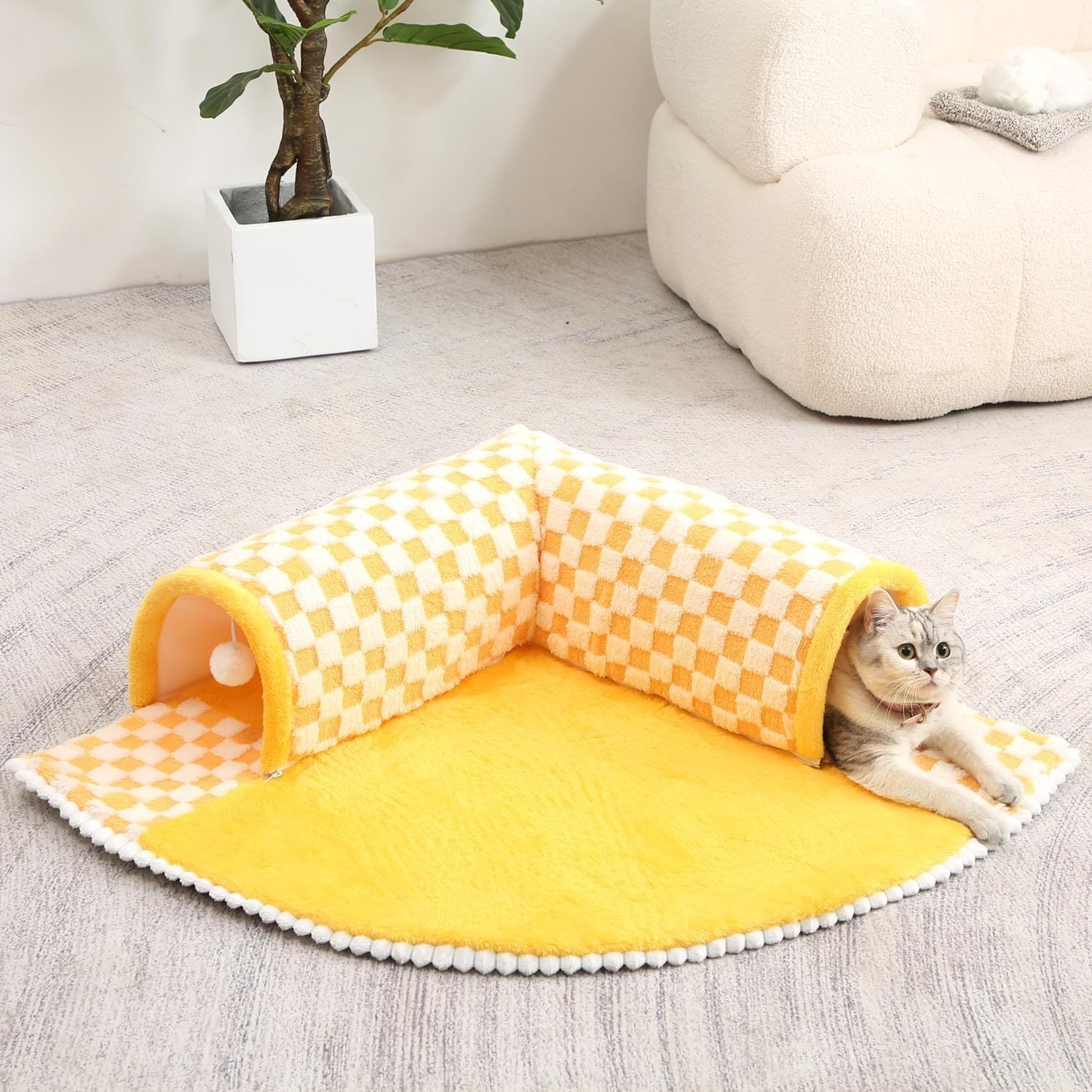 2 In 1 Dog Cat Bed Tunnel Plush Plaid For Dogs And Cats Secure Sleep - Animals & Pet Supplies > Pet Supplies > Cat Supplies > Cat Toys > Tunnels from CJ