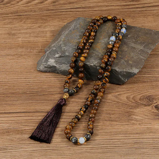 OAIITE Natural Tiger Eye Bead Necklace for Men and Women